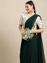 Women's Heavy Embroidery Work Blouse with Plain Dark Green Party Saree-thumb1