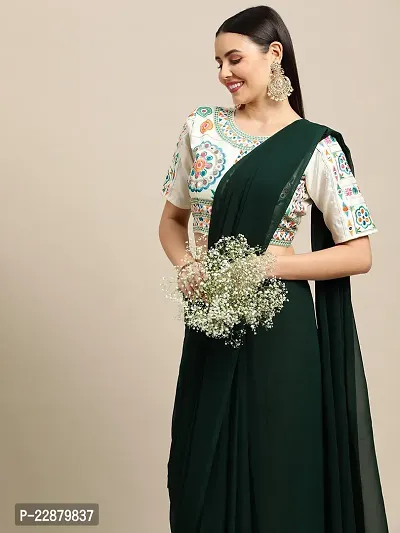 Women's Heavy Embroidery Work Blouse with Plain Dark Green Party Saree-thumb2