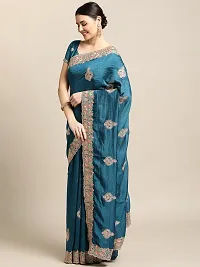 Turquoise Blue Embroidery Saree For Women-thumb1