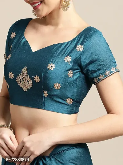 Turquoise Blue Embroidery Saree For Women-thumb3