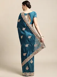 Turquoise Blue Embroidery Saree For Women-thumb3