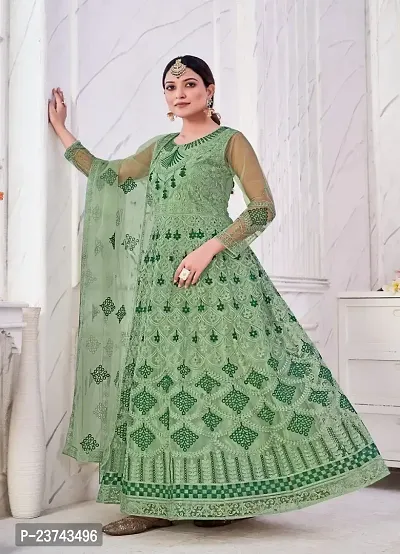 Green Net Embroidery Anarkali Suit For Women-thumb2