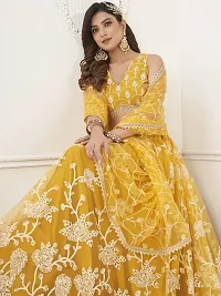 yellow Color Net Fabric Lehenga With Embroidery Work For Women-thumb1