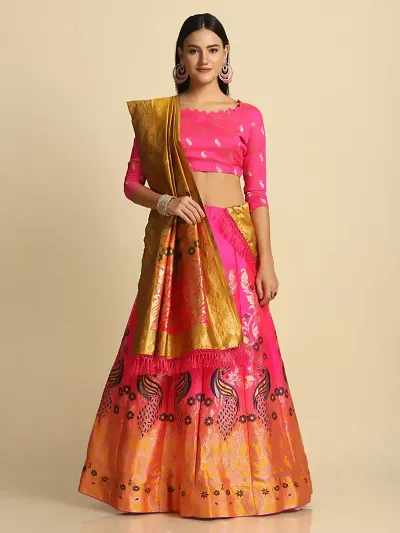 Banarasi silk Lehenga With Panelled Flare For Women