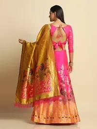 Pink Banarasi silk Lehenga With Panelled Flare For Women-thumb3