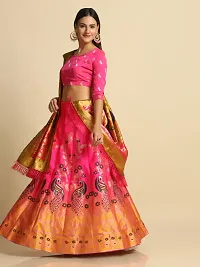 Pink Banarasi silk Lehenga With Panelled Flare For Women-thumb4