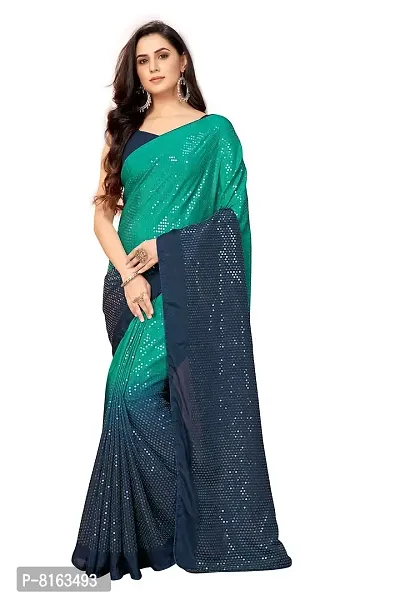 SUTRAM Women's Brocade Pure Chiffon Saree with Blouse Piece (ST1229_Turquoise Blue)