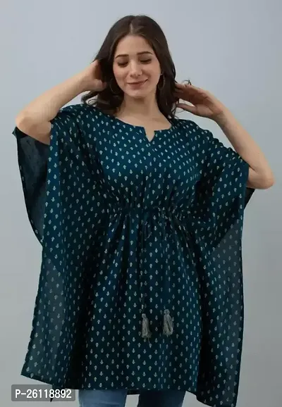 Stylish Blue Rayon A-Line Printed Stitched Kurti For Women-thumb0