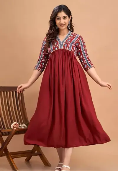 Stylish Rayon A-Line Stitched Kurti For Women