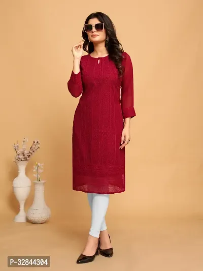 Georgette Chikankari Kurti for Women, Women Chikankari Embroidered Kurta, Georgette Kurti, A-line Kurta, Embroidered Lucknow Chikankari Women Kurti Kurta-thumb0