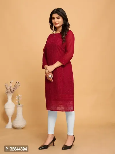 Georgette Chikankari Kurti for Women, Women Chikankari Embroidered Kurta, Georgette Kurti, A-line Kurta, Embroidered Lucknow Chikankari Women Kurti Kurta-thumb3