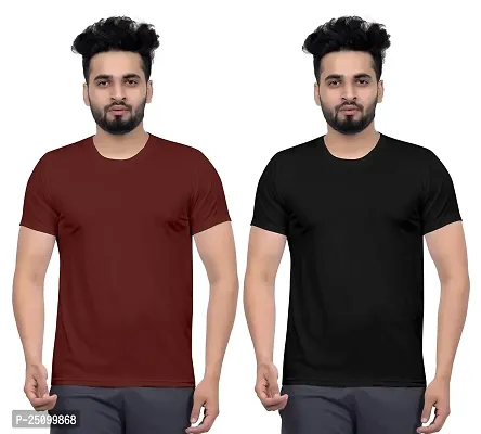 FLASHINGBY Men's Polyester Solid Round Neck Half Sleeve Breathable Multicolor T-Shirt (Pack of 2-T-Shirts)