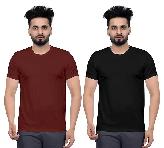 FLASHINGBY Men's Solid Round Neck Half Sleeve Breathable T-Shirt (Pack of 2-T-Shirts)