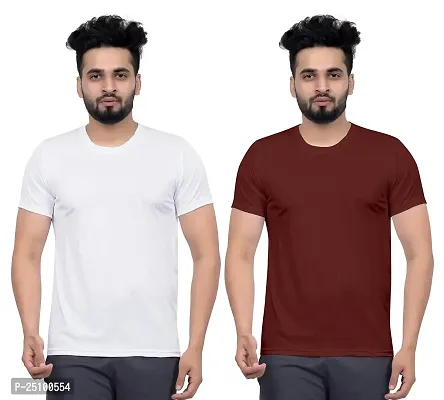 FLASHINGBY Men's Polyester Solid Round Neck Half Sleeve Breathable Multicolor T-Shirt (Pack of 2-T-Shirts)