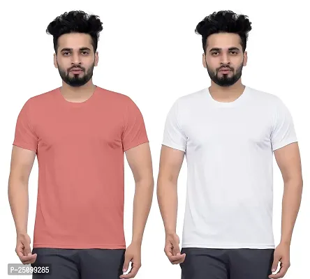FLASHINGBY Men's Polyester Solid Round Neck Half Sleeve Breathable Multicolor T-Shirt (Pack of 2-T-Shirts)