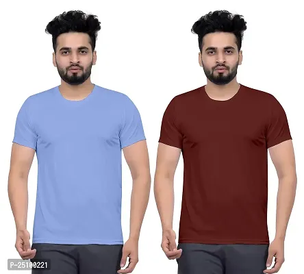 FLASHINGBY Men's Polyester Solid Round Neck Half Sleeve Breathable Multicolor T-Shirt (Pack of 2-T-Shirts)