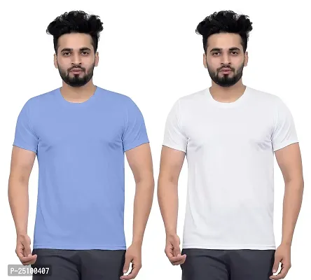 FLASHINGBY Men's Polyester Solid Round Neck Half Sleeve Breathable Multicolor T-Shirt (Pack of 2-T-Shirts)