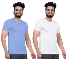 FLASHINGBY Men's Polyester Solid Round Neck Half Sleeve Breathable Multicolor T-Shirt (Pack of 2-T-Shirts)-thumb1