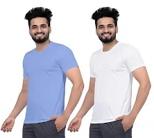 FLASHINGBY Men's Polyester Solid Round Neck Half Sleeve Breathable Multicolor T-Shirt (Pack of 2-T-Shirts)-thumb2