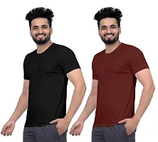 FLASHINGBY Men's Polyester Solid Round Neck Half Sleeve Breathable Multicolor T-Shirt (Pack of 2-T-Shirts)-thumb2