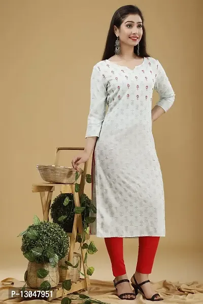 Astya style - JAIPURI BLOCK PRINT New Rayon Women Printed  Stylish Kurta (S,M,L,XL,XXL,3XL) (X-Large) (Small) White-thumb4