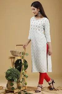 Astya style - JAIPURI BLOCK PRINT New Rayon Women Printed  Stylish Kurta (S,M,L,XL,XXL,3XL) (X-Large) (Small) White-thumb2