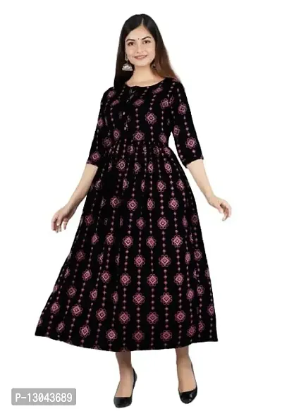 Astya style - JAIPURI BLOCK PRINT Women Printed Kurta with Hand Embroidered (Black, Large)-thumb0