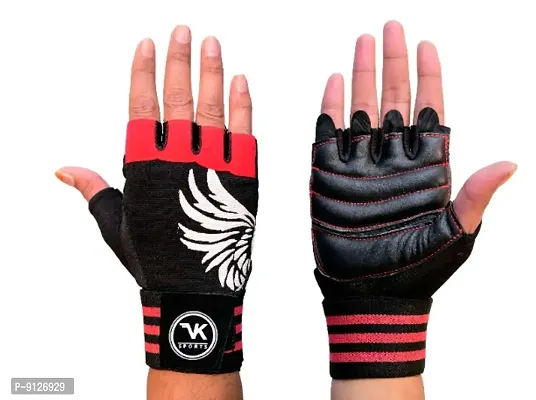 Unisex Leather Gym Gloves for Professional Weightlifting, Fitness Training and Workout | with Half-Finger Length, Wrist Wrap for Protection