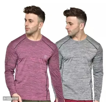 Trendy Polyester Pink And Grey Regular Fit Full Sleeves Gym T-shirt Combo For Men