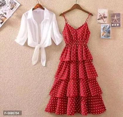 Red Polka Dot Dress White Shirt