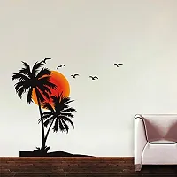 Sky Decal Decorative Coconut Tree with Sunset Birds Multicolour Wall Sticker for Home Decor (PVC Vinyl Multicolour)-thumb3