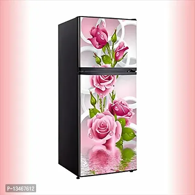 Sky Decal Pink Flower Leaves Fridge Sticker Decorative Refrigerator Door Wallpaper Poster self Adhesive Vinyl Fridge wrap Decorative Wall Sticker (PVC Vinyl Multicolor) Size 60x160 cm