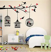 Sky Decal Decorative loveing Hearts Tree Birds with Cages Multicolour Wall Sticker for Home d?cor (PVC Vinyl Covering Area 121cm X 85cm)-thumb1