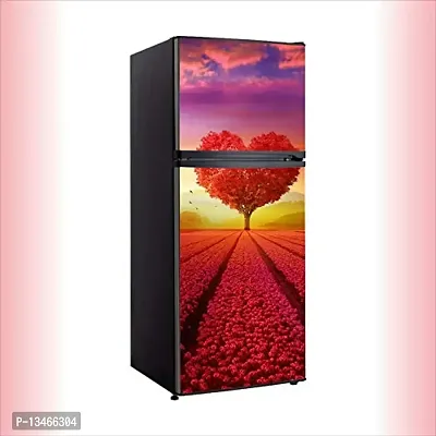 Sky Decal Fridge Sticker Decorative Romantic red Heart Tree, Sunset View Refrigerator Door Sticker PVC Vinyl Multicolor Design Fridge Wrap Sticker (160 cm x 60 cm or 63 X 24 Inches)