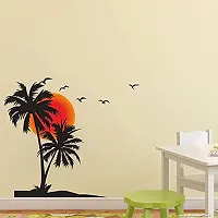 Sky Decal Decorative Coconut Tree with Sunset Birds Multicolour Wall Sticker for Home Decor (PVC Vinyl Multicolour)-thumb1