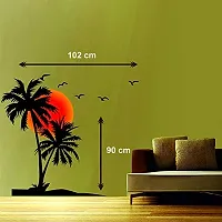 Sky Decal Decorative Coconut Tree with Sunset Birds Multicolour Wall Sticker for Home Decor (PVC Vinyl Multicolour)-thumb2