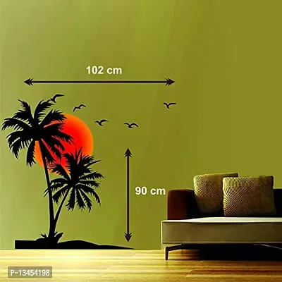 Sky Decal Decorative Coconut Tree with Sunset Birds Multicolour Wall Sticker for Home Decor (PVC Vinyl Multicolour)-thumb3