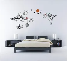 Sky Decal Tree Leaves & Birds Cages Multicolour Wall Sticker for Home Decor (PVC Vinyl Covering Area 40cm X 70cm)-thumb1