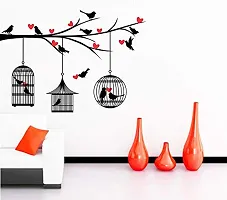 Sky Decal Decorative loveing Hearts Tree Birds with Cages Multicolour Wall Sticker for Home d?cor (PVC Vinyl Covering Area 121cm X 85cm)-thumb2