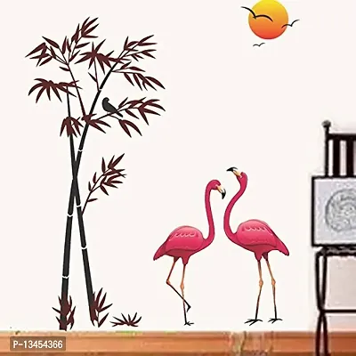 Sky Decal Decorative Flamingo Tree Birds with Sunset Multicolour Wall Sticker for Home d?cor (PVC Vinyl)-thumb0