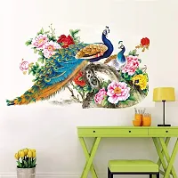 Sky Decal Abstract Peacock Multicolour Wall Sticker for Living Room (PVC Vinyl Covering Area 58cm X 96cm)-thumb1