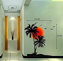 Sky Decal Decorative Coconut Tree with Sunset Birds Multicolour Wall Sticker for Home Decor (PVC Vinyl Multicolour)-thumb4