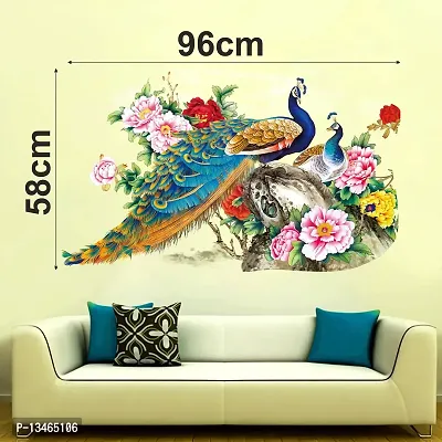 Sky Decal Abstract Peacock Multicolour Wall Sticker for Living Room (PVC Vinyl Covering Area 58cm X 96cm)-thumb3