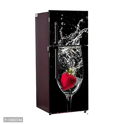 Abstract 3D Strawberry in The Glass Under Water with Black Background Extra Large Fridge Sticker (PVC Vinyl Covering Area 61cm X 160cm)-thumb0