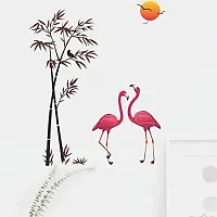 Sky Decal Decorative Flamingo Tree Birds with Sunset Multicolour Wall Sticker for Home d?cor (PVC Vinyl)-thumb1