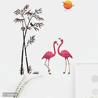 Sky Decal Decorative Flamingo Tree Birds with Sunset Multicolour Wall Sticker for Home d?cor (PVC Vinyl)-thumb2