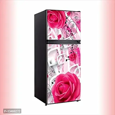 Sky Decal Pink Flowers Black Heart Fridge Sticker Decorative Refrigerator Door Wallpaper Poster self Adhesive Vinyl Fridge wrap Decorative Wall Sticker (PVC Vinyl Multicolor) Size 60x160 cm