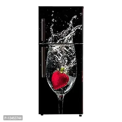 Abstract 3D Strawberry in The Glass Under Water with Black Background Extra Large Fridge Sticker (PVC Vinyl Covering Area 61cm X 160cm)-thumb2