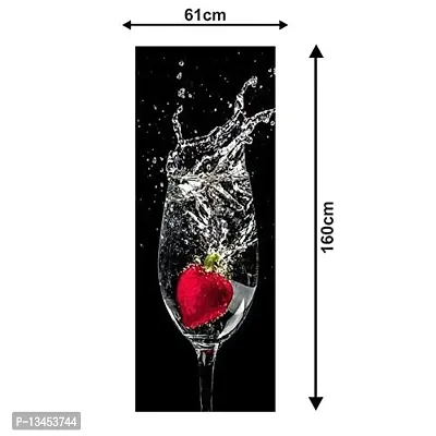 Abstract 3D Strawberry in The Glass Under Water with Black Background Extra Large Fridge Sticker (PVC Vinyl Covering Area 61cm X 160cm)-thumb3