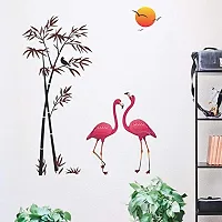 Sky Decal Decorative Flamingo Tree Birds with Sunset Multicolour Wall Sticker for Home d?cor (PVC Vinyl)-thumb2